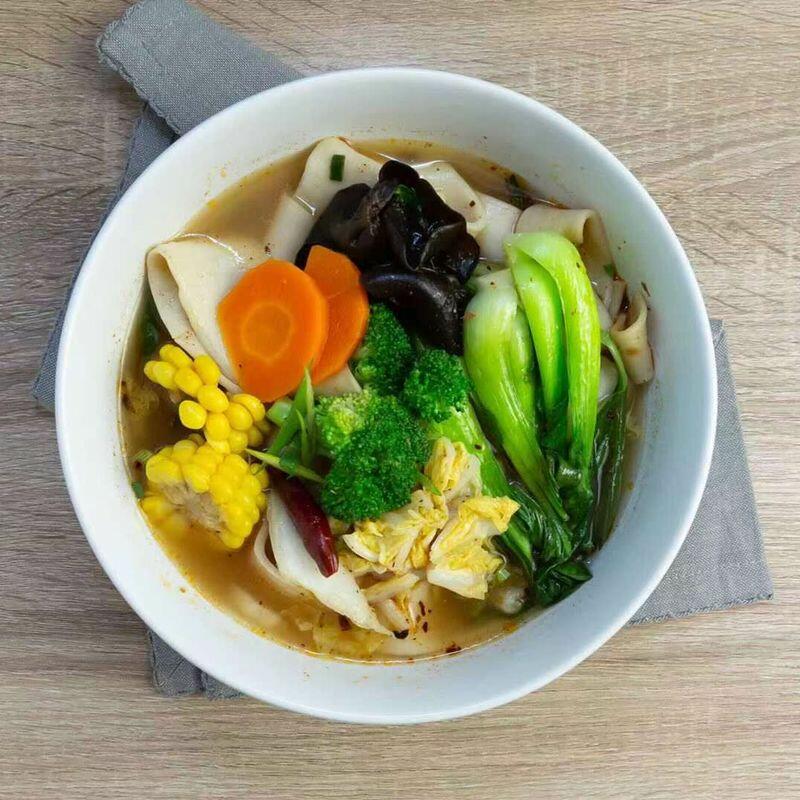 Vegetable Hand-Ripped Noodle in Soup